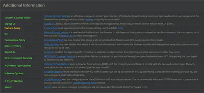 Security Headers Additional Information