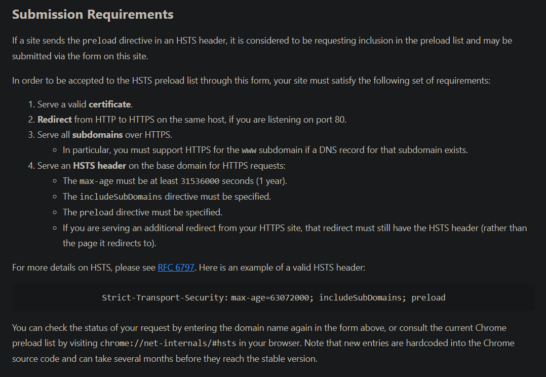 HSTS Preload Submission Requirements