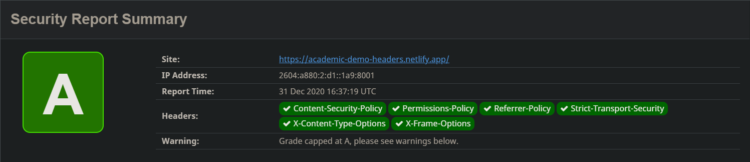 Final Security Headers Report Summary