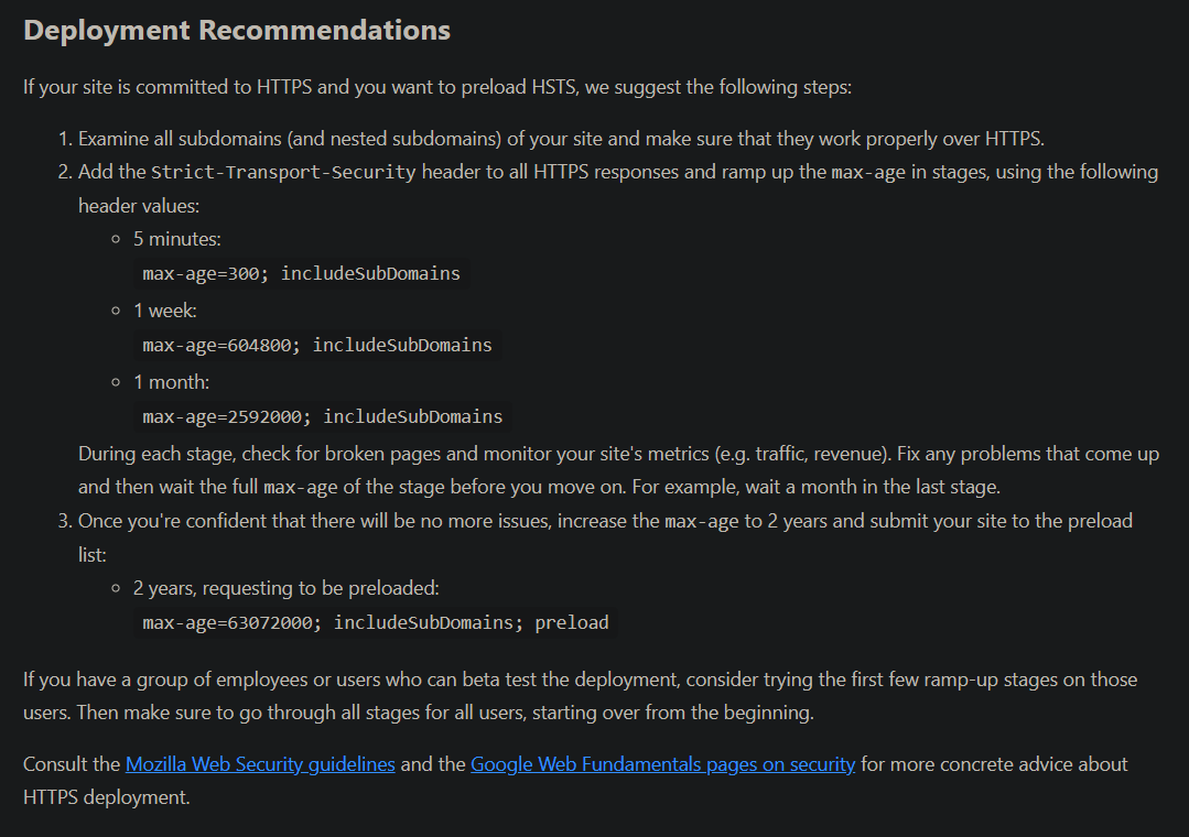 HSTS Preload Deployment Recommendations