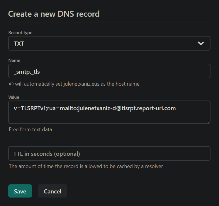 TLS-RPT DNS record