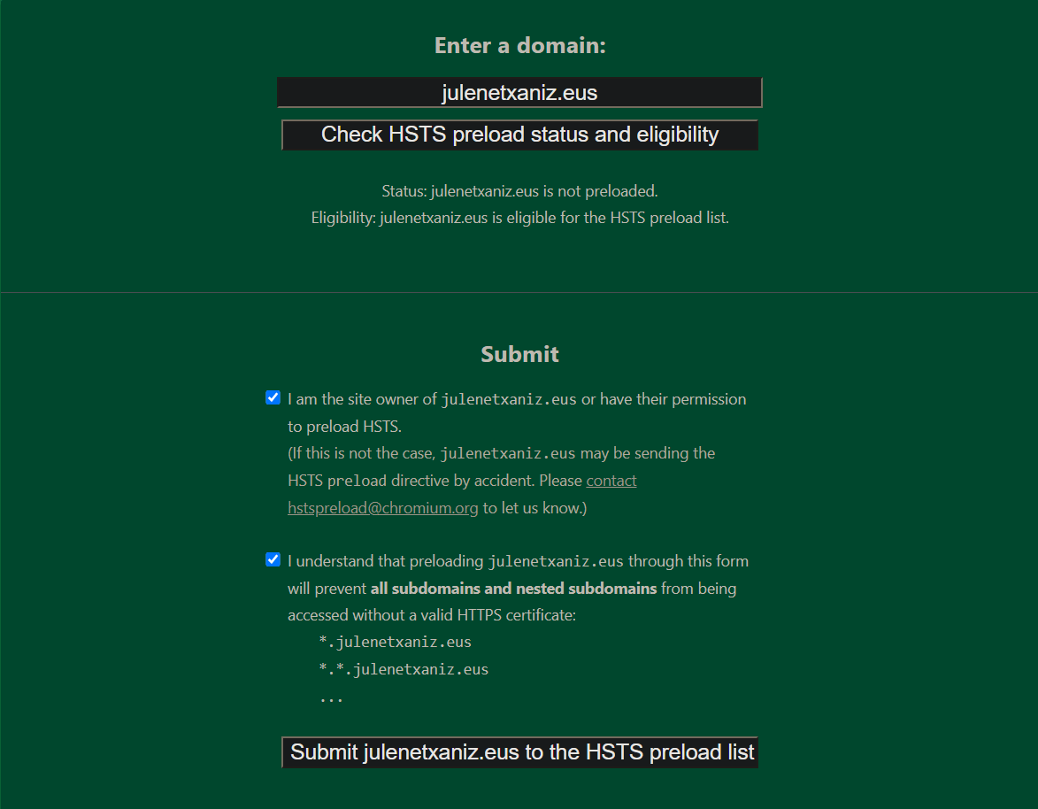 HSTS Preload Submission