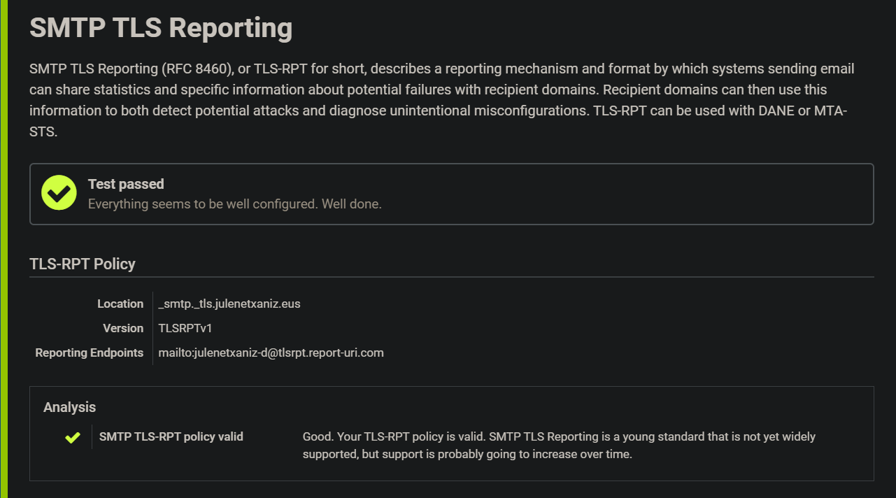SMTP TLS Reporting Hardenize